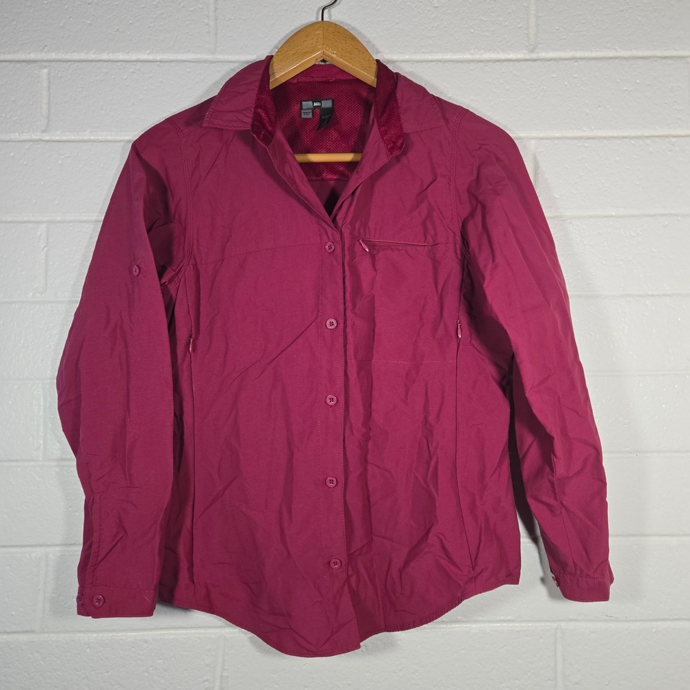 REI Sahara Hiking Shirt‎ Medium Magenta UPF 30 Outdoors Camping Gorpcore Summer